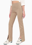 Pantalón tipo legging stretch con abertura color café para mujer - Flashy