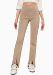 Pantalón tipo legging stretch con abertura color café para mujer - Flashy