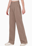 Pantalón tiro alto wide leg color café para mujer - Flashy