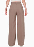 Pantalón tiro alto wide leg color café para mujer - Flashy