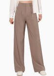 Pantalón tiro alto wide leg color café para mujer - Flashy