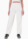 Pantalón tiro alto wide leg color marfil para mujer - Flashy