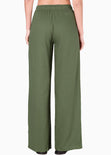 Pantalón wide leg con elástico y prenses, en tela con textura color verde para mujer - Flashy