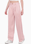 Pantalón wide leg de tiro bajo color rosado para mujer - Flashy