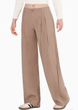 Pantalón wide leg de tiro bajo color café para mujer - Flashy
