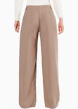 Pantalón wide leg de tiro bajo color café para mujer - Flashy