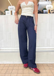 Pantalón wide leg tipo sastre color azul para mujer - Flashy