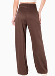 Pantalón wide leg tiro alto color café para mujer - Flashy