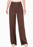 Pantalón wide leg tiro alto color café para mujer - Flashy