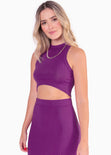 Set de falda larga y crop top halter sin mangas color morado para mujer - Flashy