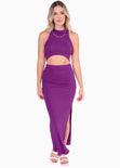 Set de falda larga y crop top halter sin mangas color morado para mujer - Flashy