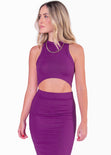 Set de falda larga y crop top halter sin mangas color morado para mujer - Flashy