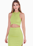 Set de falda midi y crop top halter sin mangas color verde para mujer - Flashy