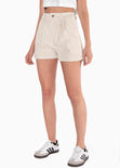 Short de corduroy tipo sastre de tiro alto y con pinzas color beige para mujer - Flashy