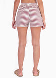 Short de tiro alto con estampado de rayas y elástico en cintura color beige, blanco, marfil para mujer - Flashy