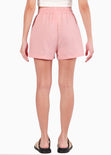 Short de tiro alto tipo lino con elástico en cintura y bolsillos color rosado para mujer - Flashy