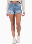 Short tiro alto con rotos color azul, denim para mujer - Flashy