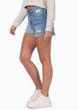 Short tiro alto con rotos color azul, denim para mujer - Flashy