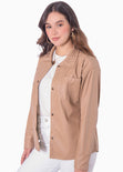 Sobrecamisa manga larga tipo cuero color café para mujer - Flashy