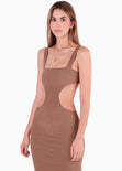 Vestido con aberturas en costados color café para mujer - Flashy