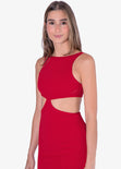 Vestido con cuello alto y aberturas en costados color rojo para mujer - Flashy