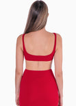 Vestido con cuello alto y aberturas en costados color rojo para mujer - Flashy