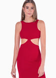 Vestido con cuello alto y aberturas en costados color rojo para mujer - Flashy