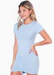 Vestido corto con recogido en costado color azul para mujer - Flashy