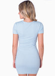 Vestido corto con recogido en costado color azul para mujer - Flashy