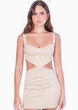Vestido corto de tiras tipo gamuza y con abertura en costados color beige para mujer - Flashy