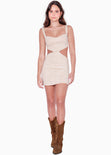 Vestido corto de tiras tipo gamuza y con abertura en costados color beige para mujer - Flashy