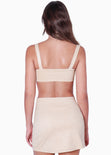 Vestido corto de tiras tipo gamuza y con abertura en costados color beige para mujer - Flashy