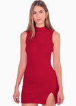 Vestido corto sin mangas y con cuello alto color rojo para mujer - Flashy