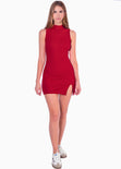 Vestido corto sin mangas y con cuello alto color rojo para mujer - Flashy