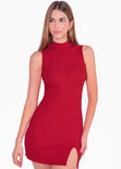 Vestido corto sin mangas y con cuello alto color rojo para mujer - Flashy