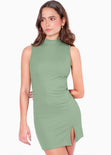 Vestido corto sin mangas y con cuello alto color verde para mujer - Flashy