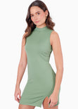 Vestido corto sin mangas y con cuello alto color verde para mujer - Flashy
