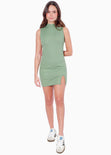 Vestido corto sin mangas y con cuello alto color verde para mujer - Flashy
