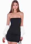 Vestido corto strapless con recogido en costado color negro para mujer - Flashy