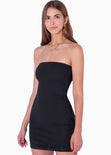 Vestido corto strapless con recogido en costado color negro para mujer - Flashy