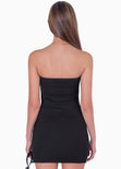Vestido corto strapless con recogido en costado color negro para mujer - Flashy
