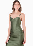Vestido largo con pieza drapeada en frente color verde para mujer - Flashy