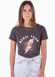 Camiseta estampada "rebel tour" color gris para mujer - Flashy