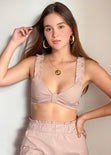 Crop top con tiras de ruche y escote anudado color rosado para mujer - Flashy