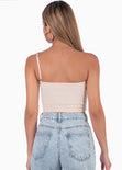 Crop top de un solo hombro y cadena color beige para mujer - Flashy
