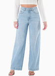 Jean wide leg de tiro alto color azul, denim para mujer - Flashy