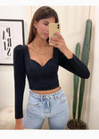 Blusa crop manga larga con escote cuadrado color negro para mujer - Flashy