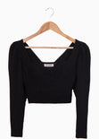 Blusa crop manga larga con escote cuadrado color negro para mujer - Flashy