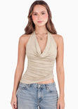 Blusa halter asimétrica con escote en espalda de color beige - EGIPTO