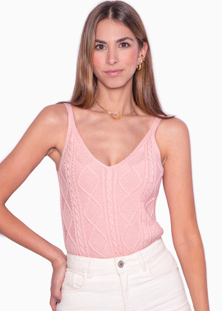 Blusa tejida de tiras con escote en v color rosado para mujer - Flashy